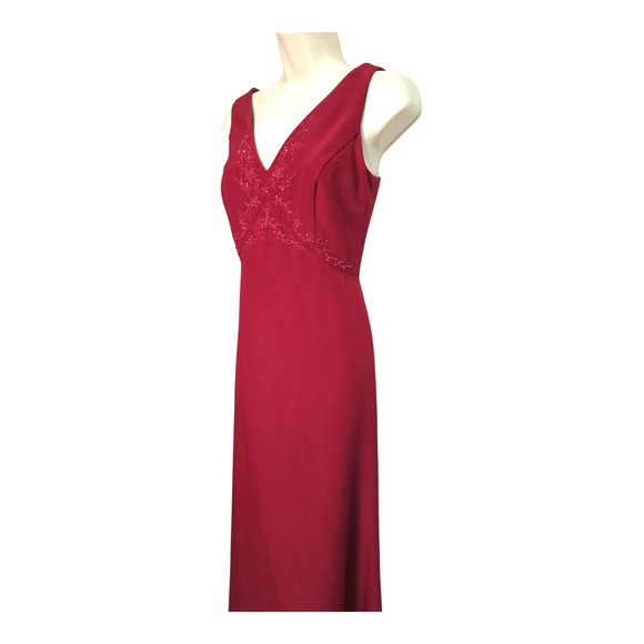Vintage Y2K Red Maxi Dress W/ Shawl Gown David’s Bridal Sz 4 Beaded Front Demure - Picture 2 of 9